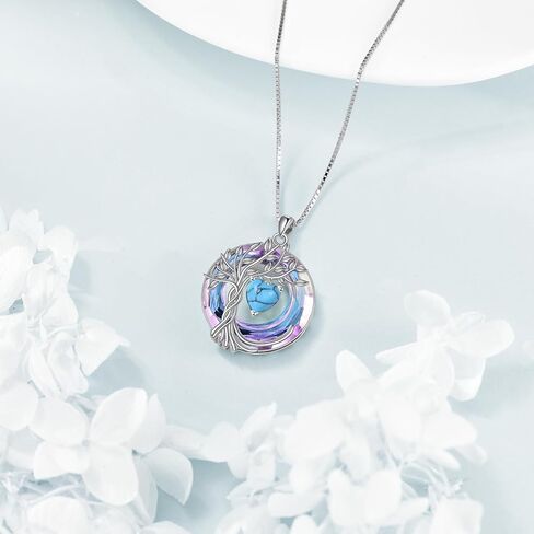 POPLYKE Tree of Life Necklace 925 Sterling Silver Birthstone Pendant Necklaces with Crystal Anniversary Birthday Wedding Jewelry for Mom Her Wife Sister in Kuwait