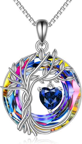 POPLYKE Tree of Life Necklace 925 Sterling Silver Birthstone Pendant Necklaces with Crystal Anniversary Birthday Wedding Jewelry for Mom Her Wife Sister in Kuwait