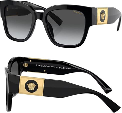 Versace VE4437U 54mm Polarized Pillow Sunglasses for Women – Black Acetate Frame with Black Temples, 100% UV Protection, Lightweight & Comfortable Sunglasses, eShades Eyewear Kit Included in Saudi Arabia