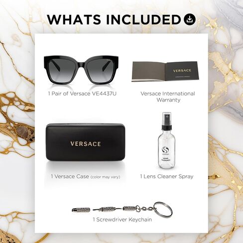 Versace VE4437U 54mm Polarized Pillow Sunglasses for Women – Black Acetate Frame with Black Temples, 100% UV Protection, Lightweight & Comfortable Sunglasses, eShades Eyewear Kit Included in Saudi Arabia