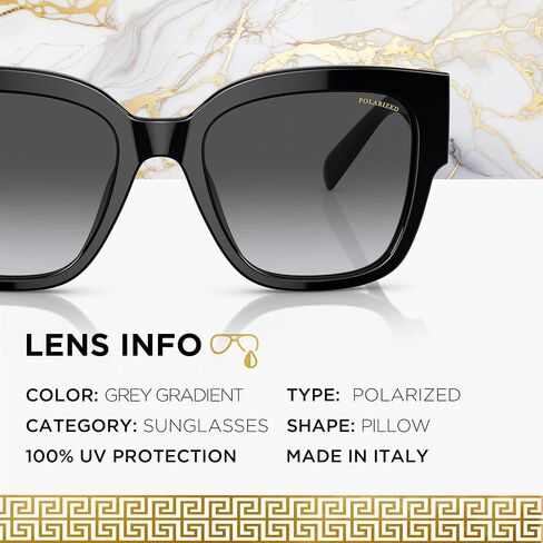 Versace VE4437U 54mm Polarized Pillow Sunglasses for Women – Black Acetate Frame with Black Temples, 100% UV Protection, Lightweight & Comfortable Sunglasses, eShades Eyewear Kit Included in Saudi Arabia