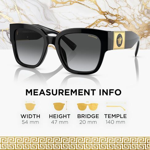 Versace VE4437U 54mm Polarized Pillow Sunglasses for Women – Black Acetate Frame with Black Temples, 100% UV Protection, Lightweight & Comfortable Sunglasses, eShades Eyewear Kit Included in Saudi Arabia