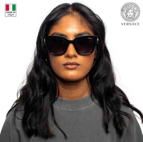 Versace VE4437U 54mm Polarized Pillow Sunglasses for Women – Black Acetate Frame with Black Temples, 100% UV Protection, Lightweight & Comfortable Sunglasses, eShades Eyewear Kit Included in Saudi Arabia
