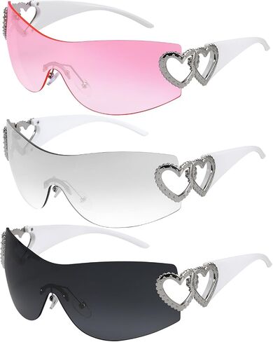 3 Pcs Y2K Sunglasses for Women Men, Y2K Wrap Around Rimless Sunglasses Oversized Fashion Frameless Sun Glasses UV400 Protection in Saudi Arabia