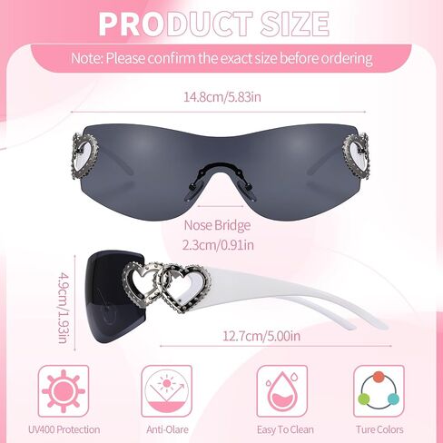 3 Pcs Y2K Sunglasses for Women Men, Y2K Wrap Around Rimless Sunglasses Oversized Fashion Frameless Sun Glasses UV400 Protection in Saudi Arabia