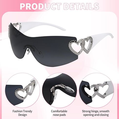 3 Pcs Y2K Sunglasses for Women Men, Y2K Wrap Around Rimless Sunglasses Oversized Fashion Frameless Sun Glasses UV400 Protection in Saudi Arabia