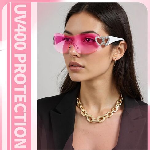 3 Pcs Y2K Sunglasses for Women Men, Y2K Wrap Around Rimless Sunglasses Oversized Fashion Frameless Sun Glasses UV400 Protection in Saudi Arabia