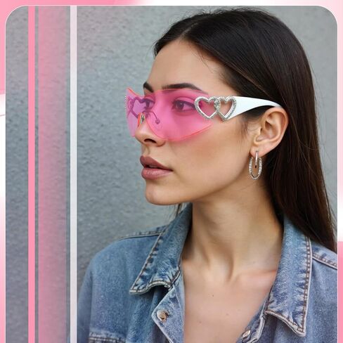3 Pcs Y2K Sunglasses for Women Men, Y2K Wrap Around Rimless Sunglasses Oversized Fashion Frameless Sun Glasses UV400 Protection in Saudi Arabia