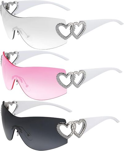 3 Pcs Y2K Sunglasses for Women Men, Y2K Wrap Around Rimless Sunglasses Oversized Fashion Frameless Sun Glasses UV400 Protection in Saudi Arabia