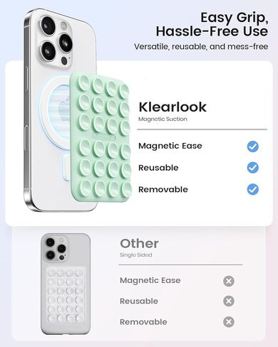 Klearlook Magnetic Phone Phone Mount for Magsafe ، حامل قبضة الهاتف اللزج القابل للإزالة للمكياج/Selfie/Selfie/Live Breather/Vlog لـ Tiktok & Instagram المؤثر/الخالق ، الشفافة in Kuwait