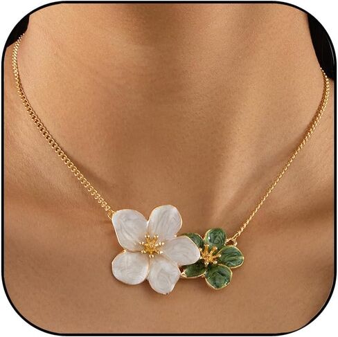 Gold Flower Necklace for Women Chunky Gold Floral Pendant Necklace Statement Flower Choker Jewelry for Women in Kuwait