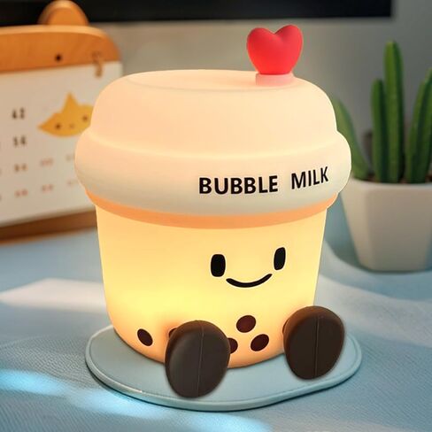 Cute Loving Bubble Milk Cup Night Light, 3-Level Dimmable Soft Light, Timed, Rechargeable, Silicone Bedside Touch Lamp, Creates a Cozy Ambiance, Ideal Decoration and Gift for Girls, Women, and Kids in Kuwait