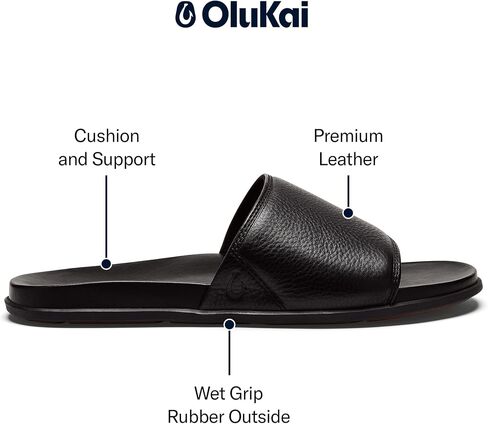 Olukai Olali Slide Men's Leather Sandals ، دعم حزام وقوس مريح ، مواد ناعمة ودائمة ، ارتداء طوال اليوم in Saudi Arabia