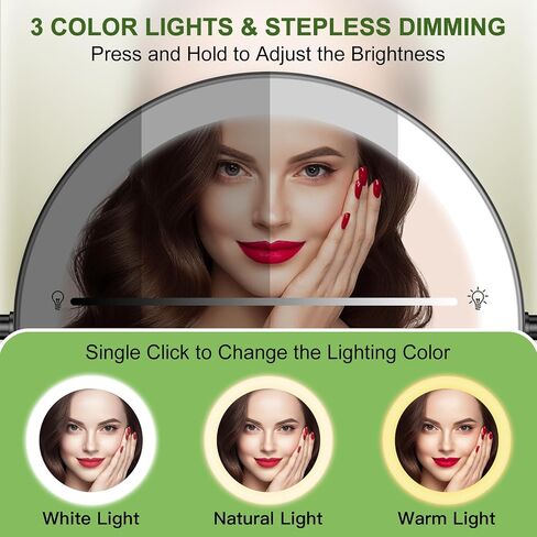 Anfauny 9 Inch Wall Mounted Lighted Makeup Mirror, Double Sided 1X/10X Magnifying LED Vanity with 3 Color Lights and Stepless Dimming, 360°Swivel Extendable Cosmetic for Bathroom- Black in Saudi Arabia