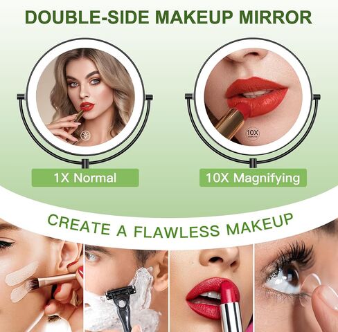 Anfauny 9 Inch Wall Mounted Lighted Makeup Mirror, Double Sided 1X/10X Magnifying LED Vanity with 3 Color Lights and Stepless Dimming, 360°Swivel Extendable Cosmetic for Bathroom- Black in Saudi Arabia