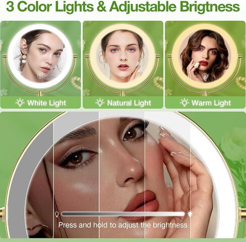 Anfauny 9 Inch Wall Mounted Lighted Makeup Mirror, Double Sided 1X/10X Magnifying LED Vanity with 3 Color Lights and Stepless Dimming, 360°Swivel Extendable Cosmetic for Bathroom- Black in Saudi Arabia