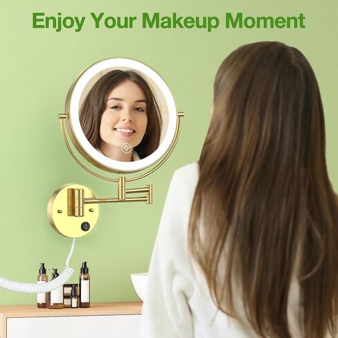 Anfauny 9 Inch Wall Mounted Lighted Makeup Mirror, Double Sided 1X/10X Magnifying LED Vanity with 3 Color Lights and Stepless Dimming, 360°Swivel Extendable Cosmetic for Bathroom- Black in Saudi Arabia
