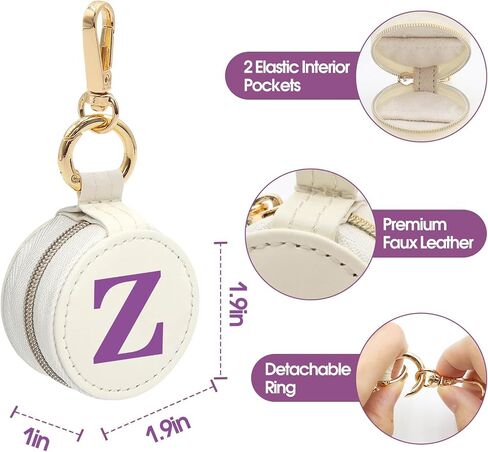 Mini Initial Travel Jewelry Case Ring Holder, Beige Faux Leather Small Jewelry Organizer Box Gifts for Women Girls Nurse Teacher, Gym Travel Accessories Keychain Pouch for Earrings Rings Necklace A in Saudi Arabia