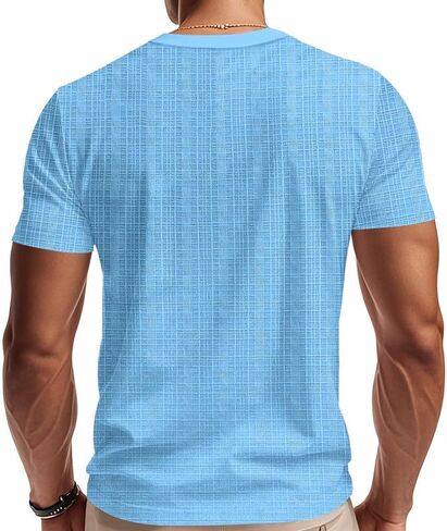 Mens Casual Deep V-Neck T-Shirts Henley Shirt Dry Fit Short Sleeve Mens Casual Waffle Textural Summer T-Shirt in Saudi Arabia