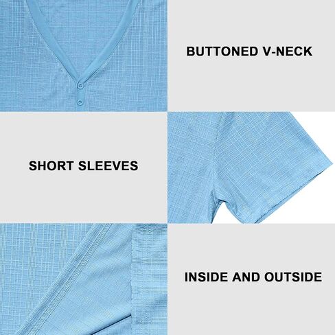 Mens Casual Deep V-Neck T-Shirts Henley Shirt Dry Fit Short Sleeve Mens Casual Waffle Textural Summer T-Shirt in Saudi Arabia