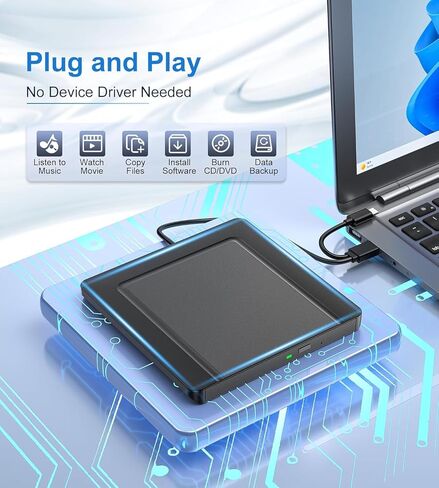 Ultra-Slim External CD/DVD Drive for Laptop,DVD Player for Laptop,USB 3.0 Portable DVD Reader Writer ROM Drive,CD Burner External Disk Drive Compatible with Laptop Desktop Mac,Windows 11/10/8/7 in Saudi Arabia