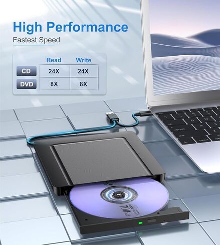 Ultra-Slim External CD/DVD Drive for Laptop,DVD Player for Laptop,USB 3.0 Portable DVD Reader Writer ROM Drive,CD Burner External Disk Drive Compatible with Laptop Desktop Mac,Windows 11/10/8/7 in Saudi Arabia