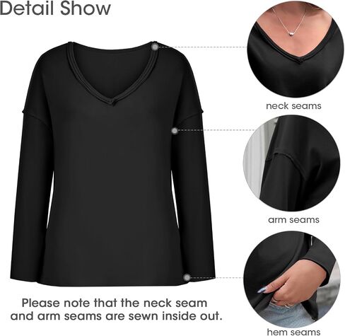 Tankaneo Womens Oversized Long Sleeve Shirts Deep V Neck Fall Tops Casual Loose Fit Tunic Basic Tees in Saudi Arabia