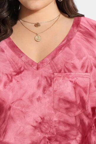 Ritera Plus Size Tops for Women Tie Tie Dye Summer T Shirts v Neck Short Sleeve Tops Ducture مع Pocket Pocket XL-5XL in Saudi Arabia