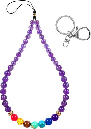 Evil Eye Phone Charm Cell Phone Lanyard Chakra Relax Anxiety Lava Rock Natural Healing Gem Stone Beaded Keychain for Women Men in Saudi Arabia