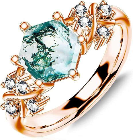925 Sterling Silver Hexagon Natural Moss Agate Ring with CZ for Women infinity Promise Engagement Rings Jewelry for Wife Her in Kuwait