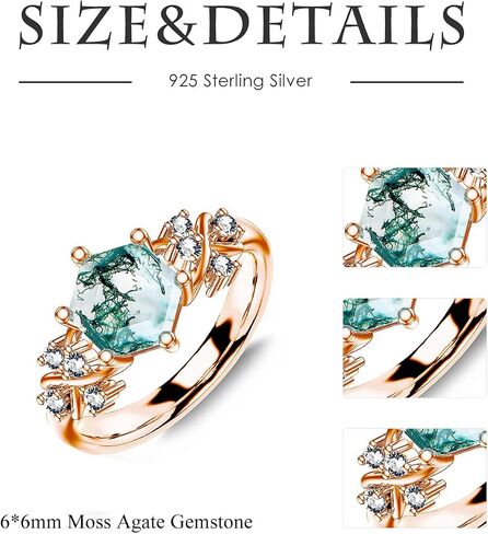 925 Sterling Silver Hexagon Natural Moss Agate Ring with CZ for Women infinity Promise Engagement Rings Jewelry for Wife Her in Kuwait