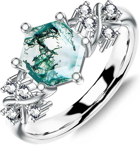 925 Sterling Silver Hexagon Natural Moss Agate Ring with CZ for Women infinity Promise Engagement Rings Jewelry for Wife Her in Kuwait