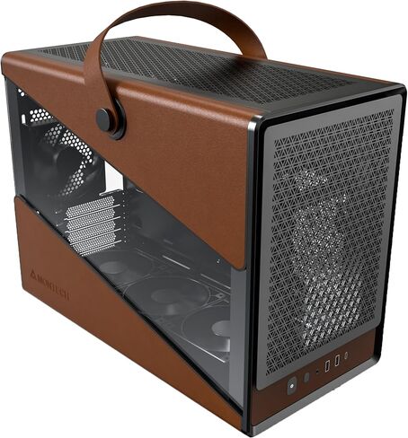 MONTECH Heritage mATX, Micro Form Factor Compact Leather Gaming Chassis with Signature Handle Design, Supports Latest GPUs, ATX PSU, 360mm AIO, 4 Fans, Headphone Hanger - White in Saudi Arabia