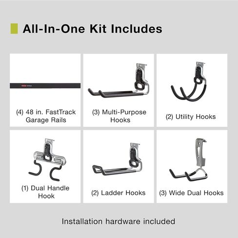 Rubbermaid 20-Piece FastTrack Garage Wall-Mounted Storage Kit 5 Rails and 15 Hooks for Home/House/Tool/Sports/Utility Purposes in Saudi Arabia