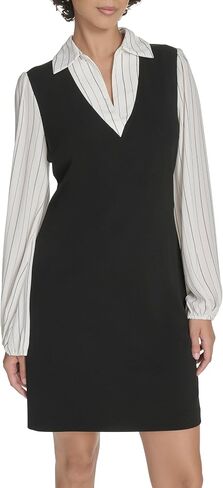 Tommy Hilfiger Women's Long Sleeves Collared Scuba Crepe Body Shift Dress in Saudi Arabia