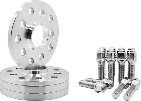 4 PC BOLT-ON | 5x112 مم | 66.56 مم تتحمل | 10 مم و 17 مم سميكة | الفواصل المركزية من الألومنيوم المركزية + 20 Chrome 14x1.5 براغي العروة المخروطية | ث/عجلات ما بعد البيع in Kuwait