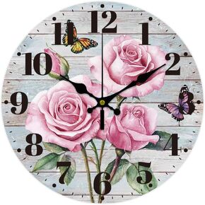 CHGCRAFT Blue Rose Wall Clock 12 Inch Battery Operated Wall Clocks Butterfly Non Ticking Silent Clock Decorative Clocks for Living Room Office Bedroom Home Decor in Kuwait