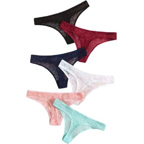 WDIRARA Women's 6 Pack Panty Set Lace Bow Tie Mesh Underwear Panties in Saudi Arabia