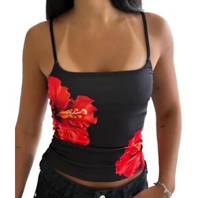 Women Y2k Floral Print Tank Top Vintage Sleeveless Crop Camisole Spaghetti Strap Aesthetic Going Out Top in Kuwait