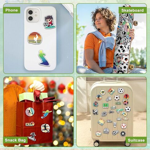 Football Stickers Gifts,100PCS Waterproof Vinyl Football Themed Sticker for Boys Kids Water Bottle Helmet Skateboard Scrapbooking in Saudi Arabia