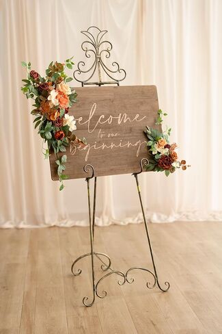 Ling's Moment 2pcs Artificial Welcome Sign Swag Wedding Arch Flowers Decorations Floral Garland Orange Terracotta Teal Ceremony Party Reception Entrance Welcome Easel Door Wall Home Entryway Outdoor in Saudi Arabia