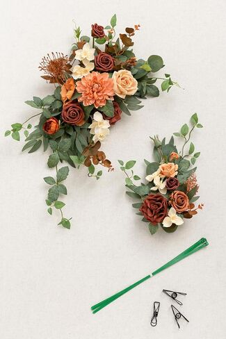 Ling's Moment 2pcs Artificial Welcome Sign Swag Wedding Arch Flowers Decorations Floral Garland Orange Terracotta Teal Ceremony Party Reception Entrance Welcome Easel Door Wall Home Entryway Outdoor in Saudi Arabia
