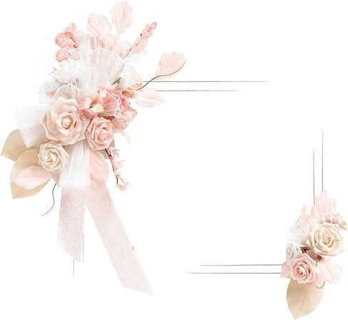 Ling's Moment 2pcs Artificial Welcome Sign Swag Wedding Arch Flowers Decorations Floral Garland Orange Terracotta Teal Ceremony Party Reception Entrance Welcome Easel Door Wall Home Entryway Outdoor in Saudi Arabia