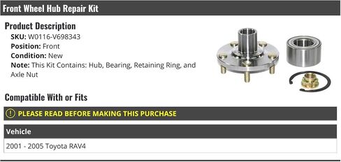Front Wheel Bearing Hub Repair Kit - Compatible with 2001-2005 Toyota RAV4 in Saudi Arabia