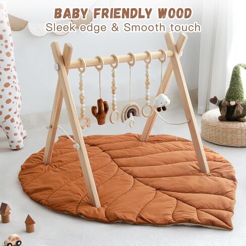 Razee Wooden Baby Play Play Activity Activity ، Play Play Play Play Mat Baby Gym مع 6 ألعاب حسية شنق in Kuwait