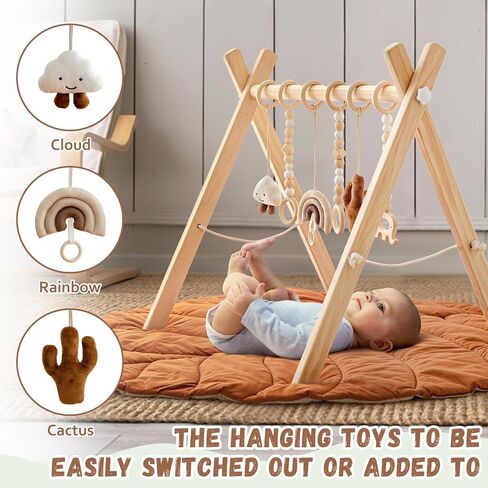 Razee Wooden Baby Play Play Activity Activity ، Play Play Play Play Mat Baby Gym مع 6 ألعاب حسية شنق in Kuwait