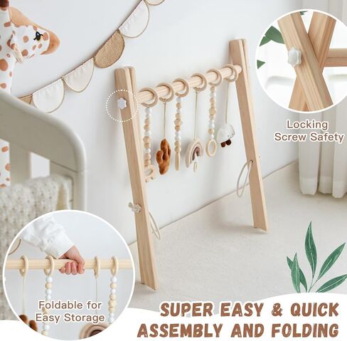 Razee Wooden Baby Play Play Activity Activity ، Play Play Play Play Mat Baby Gym مع 6 ألعاب حسية شنق in Kuwait