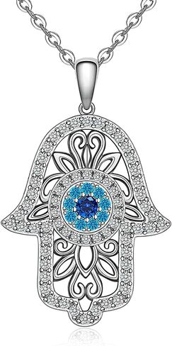 Hamsa اليد الشريرة قلادة العيون 925 الجنيه الاسترليني الفضة الورد الذهب مطلي خمر فاطمة يدوية حظا سعيدا النساء قلادة قلادة فاطمة الهدية in Kuwait