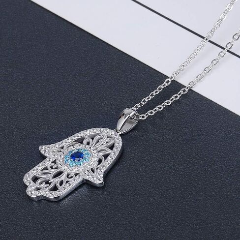Hamsa اليد الشريرة قلادة العيون 925 الجنيه الاسترليني الفضة الورد الذهب مطلي خمر فاطمة يدوية حظا سعيدا النساء قلادة قلادة فاطمة الهدية in Kuwait
