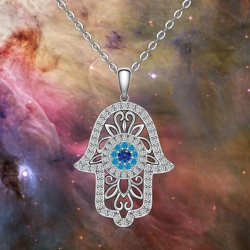 Hamsa اليد الشريرة قلادة العيون 925 الجنيه الاسترليني الفضة الورد الذهب مطلي خمر فاطمة يدوية حظا سعيدا النساء قلادة قلادة فاطمة الهدية in Kuwait